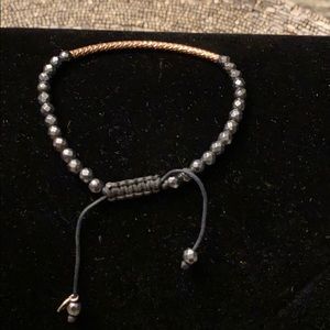 Goldtone and Hemetite Beaded Bracelet Pull Close